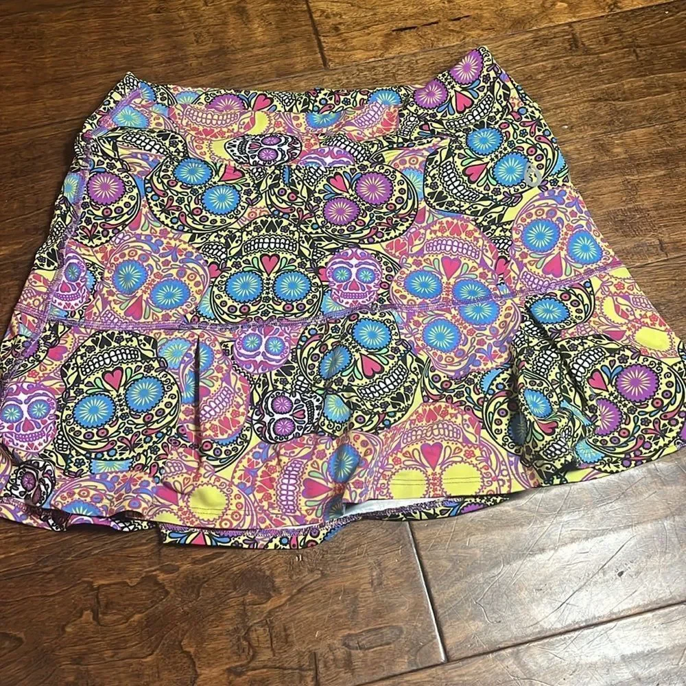 Dona Jo Sugar Skull Esqueleto Athletic Tennis Golf Skort, size 28